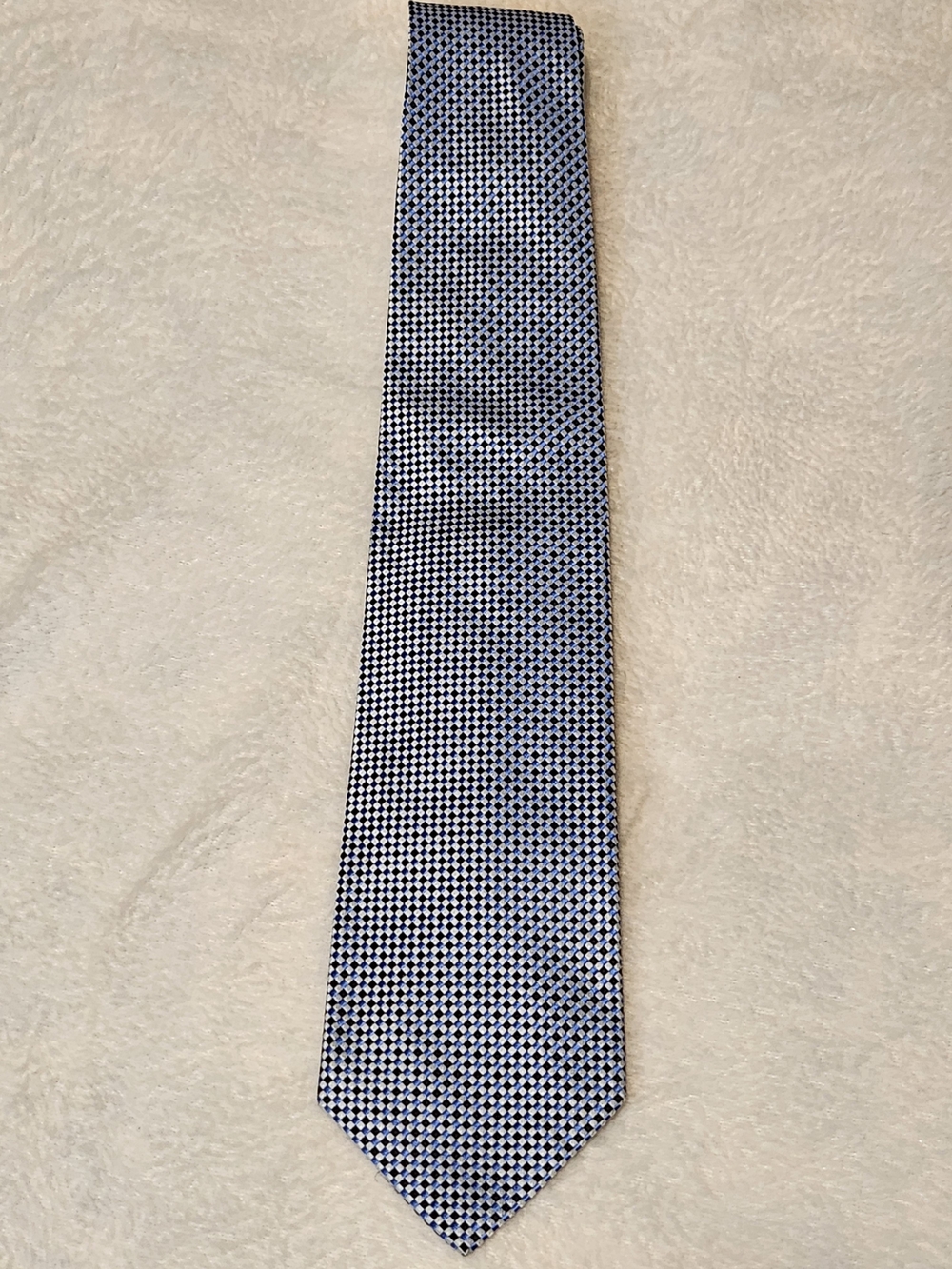 Peter Millar Hand Folded Blue Micro Check Silk Luxury Tie